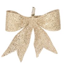 Prodotto Fiocco glitterato, fiocco decorativo, oro con clip, 11 cm, 4 pezzi