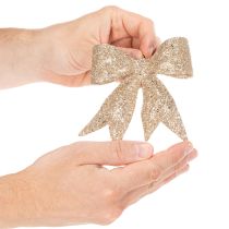 Prodotto Fiocco glitterato, fiocco decorativo, oro con clip, 11 cm, 4 pezzi