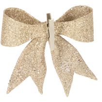 Prodotto Fiocco glitterato, fiocco decorativo, oro con clip, 11 cm, 4 pezzi