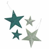 Prodotto Set di stelle glitterate appendiabiti e decorazioni a dispersione smeraldo, verde chiaro 9cm/5cm 18 pezzi