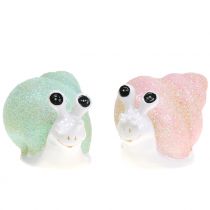 Figura decorativa lumaca glitter menta/rosa 8cm 6pz