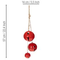 Prodotto Campanellini decorativi in metallo rosso, set da 3, 14/12/8 cm