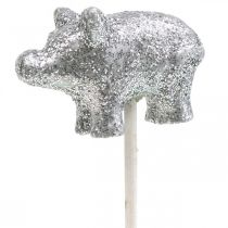 Portafortuna di capodanno portafortuna su un bastone argento 3cm 6pz