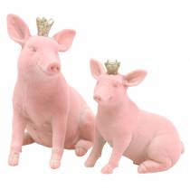 Set di figure decorative maiale fortunato con corona d&#39;oro 12 × 7 × 13 cm / 9,2 × 5,5 × 10 cm 2 pezzi