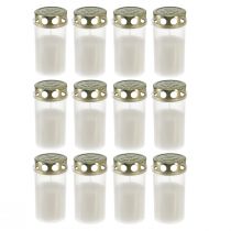 Prodotto Candele gravi oro bianco Ø5,5 cm H11,5 cm 24 ore 12 pz