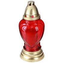 Prodotto Lanterna tombale a forma di cuore in vetro rosso Ø10,5cm H25,5cm