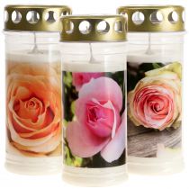 Candele tombali con rose Decorazioni tombali Ø7cm H16cm 3 pezzi