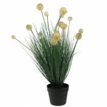 Erba con fiori in un vaso giallo artificiale 70cm