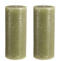 Prodotto Set di 2 grandi candele a colonna verde oliva, candele decorative per la decorazione della tavola e l'atmosfera della casa, 85x200 mm, lunga durata di combustione