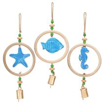Prodotto Decorazione sospesa carillon marittimo a vento in legno naturale blu H35cm 3pz