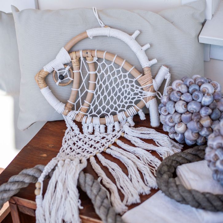 Appendiabiti decorativo appeso decorazione marittima pesce macramè 76 cm