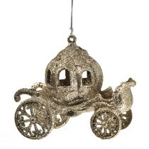 Decorazione da appendere Carrozza natalizia con glitter 11x5x8,5cm