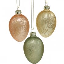Uovo di Pasqua da appendere in plastica dorata, rosa, verde 6,5cm 6pz