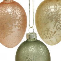 Uovo di Pasqua da appendere in plastica dorata, rosa, verde 6,5cm 6pz