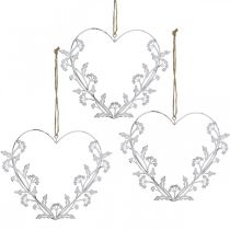 Cuore decorativo da appendere vintage dente di leone in metallo bianco 17,5 cm 3 pezzi