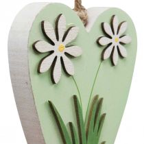 Prodotto Cuori decorativi da appendere con fiori legno verde, bianco 8,5×12 cm 4 pz