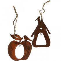 Appendiabiti decorativo in metallo mela pera patina decorazione 23/24cm 2pz