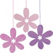 Fiore decorativo pendente in legno fiore in legno viola/rosa/rosa Ø12cm 12pz