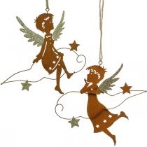 Appendiabiti Deco Decorazione angelo di Natale in metallo ruggine 15cm 6pz