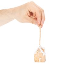 Prodotto Casetta di pan di zenzero in ceramica, decorazione da appendere, decorazione invernale natalizia, 6 cm, 3 pezzi