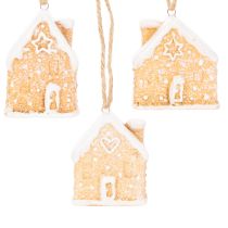 Prodotto Casetta di pan di zenzero in ceramica, decorazione da appendere, decorazione invernale natalizia, 6 cm, 3 pezzi