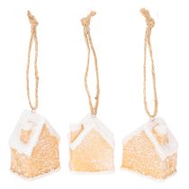 Prodotto Casetta di pan di zenzero in ceramica, decorazione da appendere, decorazione invernale natalizia, 6 cm, 3 pezzi