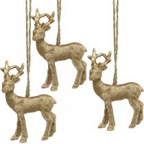 Ciondolo natalizio renna deco cervo oro 9,5 cm 4 pezzi