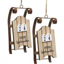 Prodotto Decorativo slitta calendario in legno avvento ruggine L14,5 cm 2 pezzi