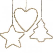 Prodotto Perline di legno decorative natalizie cuore stella albero H16cm 3 pz