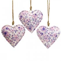 Ciondolo decorativo cuore in metallo fiori decorativi 16x16x2,5 cm 3 pezzi