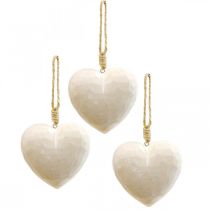 Prodotto Decorazione a forma di cuore in legno, cuore decorativo da appendere, bianco, 12 cm, 3 pezzi
