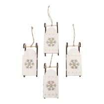 Prodotto Slitta natalizia in legno bianco/oro 15,5x6,5x4cm 4pz