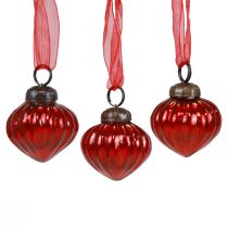 Appendini decorativi in vetro per decorazioni natalizie vetro rosso 3,5×4 cm 12pz