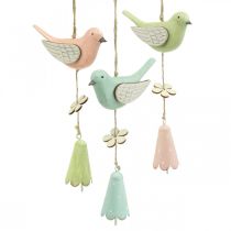 Uccelli decorativi in legno per appendere Uccelli con fiore Mobile H30cm 3pz