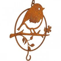 Uccello in metallo da appendere, mangiatoia, uccellino con patina uncinata 11,5×13 cm