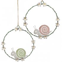 Anello decorativo con chiocciola, decoro primaverile, decoro in metallo verde / rosa Ø14,5cm set di 2