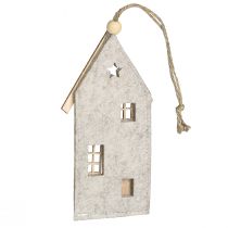 Prodotto Decorazioni natalizie in feltro, casette, beige, 15 cm, set da 6