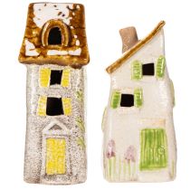 Prodotto Casa rustica in ceramica con LED luminoso, ideale come decorazione da tavola suggestiva, 15 cm, 2 pezzi