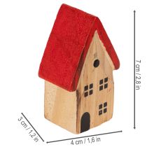 Prodotto Set di casette decorative in legno con tetti rossi e abeti, 12 cm, 6 pezzi