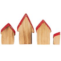 Prodotto Set di casette decorative in legno con tetti rossi e abeti, 12 cm, 6 pezzi