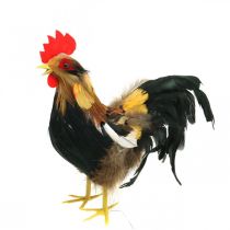 Deco gallo con piume decorazione primaverile gialla figura pasqua 24 cm