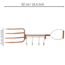 Prodotto Binario portaganci in metallo arrugginito, forcone decorativo per fieno, decorazione da giardino, 4 ganci, 62 cm