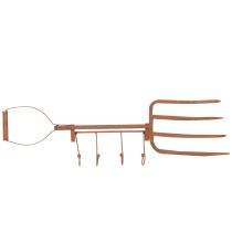 Prodotto Binario portaganci in metallo arrugginito, forcone decorativo per fieno, decorazione da giardino, 4 ganci, 62 cm