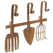 Prodotto Gancio appendiabiti per attrezzi da giardino, decorazioni da giardino, rastrello, vanga e zappa; appendiabiti in metallo arrugginito, lunghezza 33,5 cm.