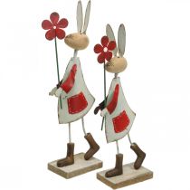 Prodotto Decorazione pasquale, coniglio in metallo, decorazione primaverile, coniglietto pasquale con fiore rosso, beige H21cm 2pz