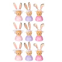 Prodotto Decorazione da tavolo a forma di coniglietto pasquale per la primavera, coniglietti decorativi con cappelli, 7 cm, 9 pezzi