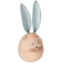 Prodotto Figure decorative di conigli in legno con facce per accenti giocosi su tavoli e scaffali, 14 cm, 3 pezzi