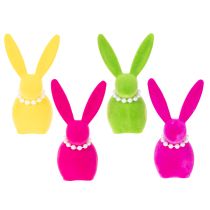 Prodotto Figura decorativa a forma di coniglietto pasquale con collana di perle, perfetta per soggiorno o camera da letto, 13 cm, 4 pezzi