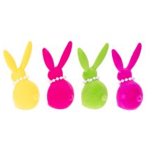Prodotto Figura decorativa a forma di coniglietto pasquale con collana di perle, perfetta per soggiorno o camera da letto, 13 cm, 4 pezzi