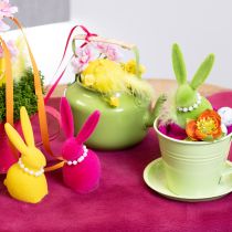 Prodotto Figura decorativa a forma di coniglietto pasquale con collana di perle, perfetta per soggiorno o camera da letto, 13 cm, 4 pezzi